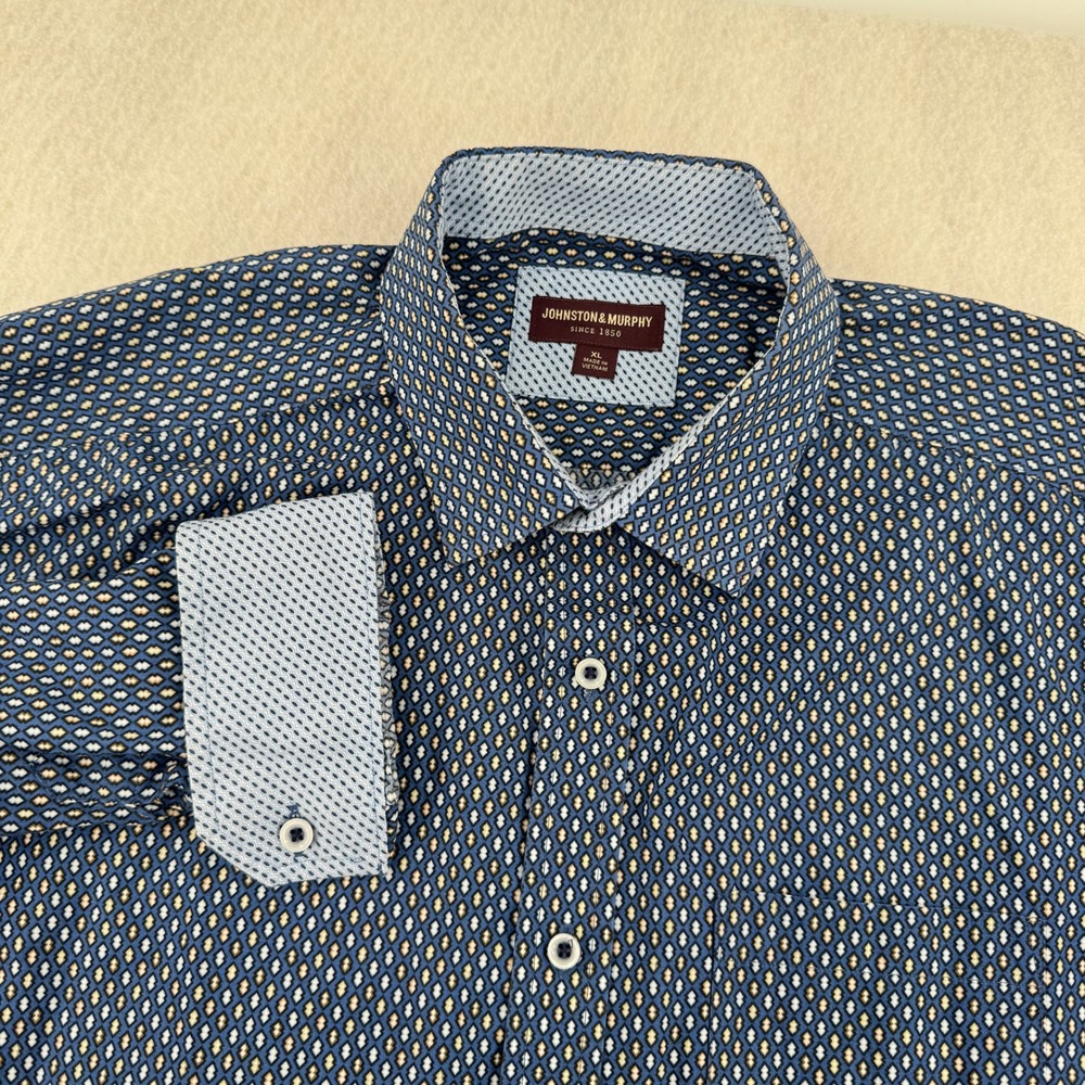 Johnston & Murphy Mens XL Long Sleeve Button Down Blue All Over Print Flip Cuff